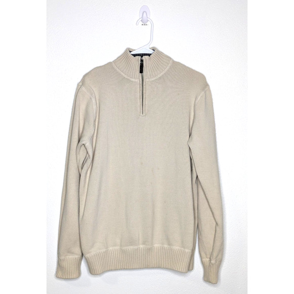 Eddie Bauer Other - Eddie Bauer Sweater Mens Size Large Beige Cotton 1/4 Zip Knit Ribbed Pullover